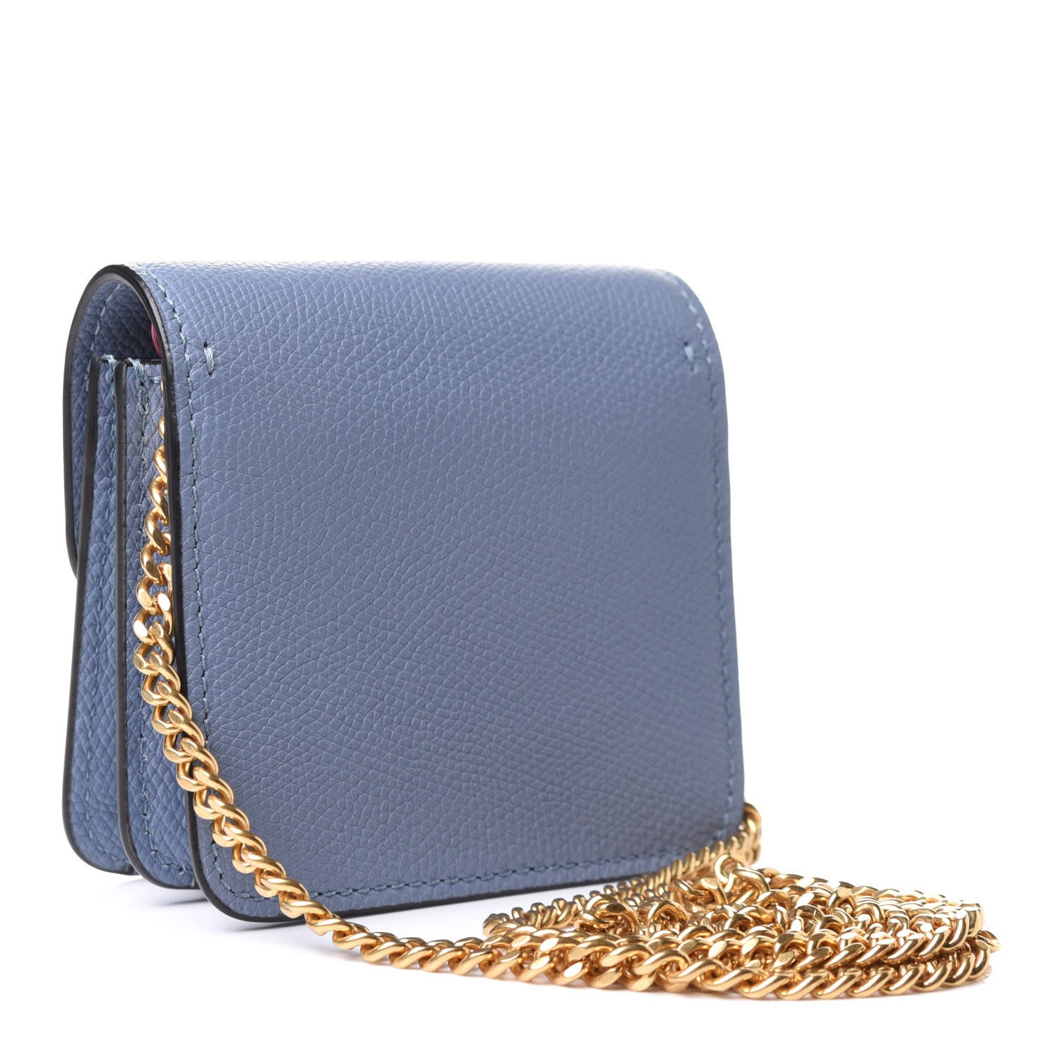 Valentino Garavani Grainy Calfskin VLogo Compact Wallet with Chain Niagara 3 of 9