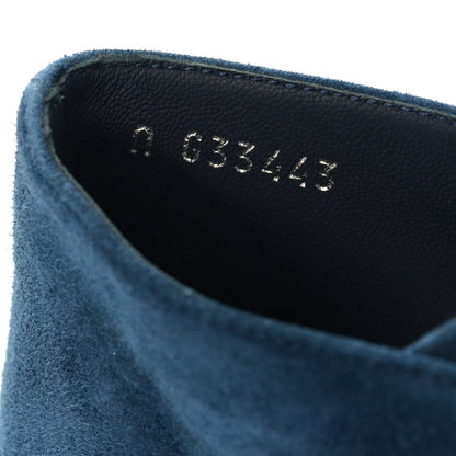 Chanel Suede Grosgrain Pearl Lace Up Booties 37 Dark Blue Black 8 of 8