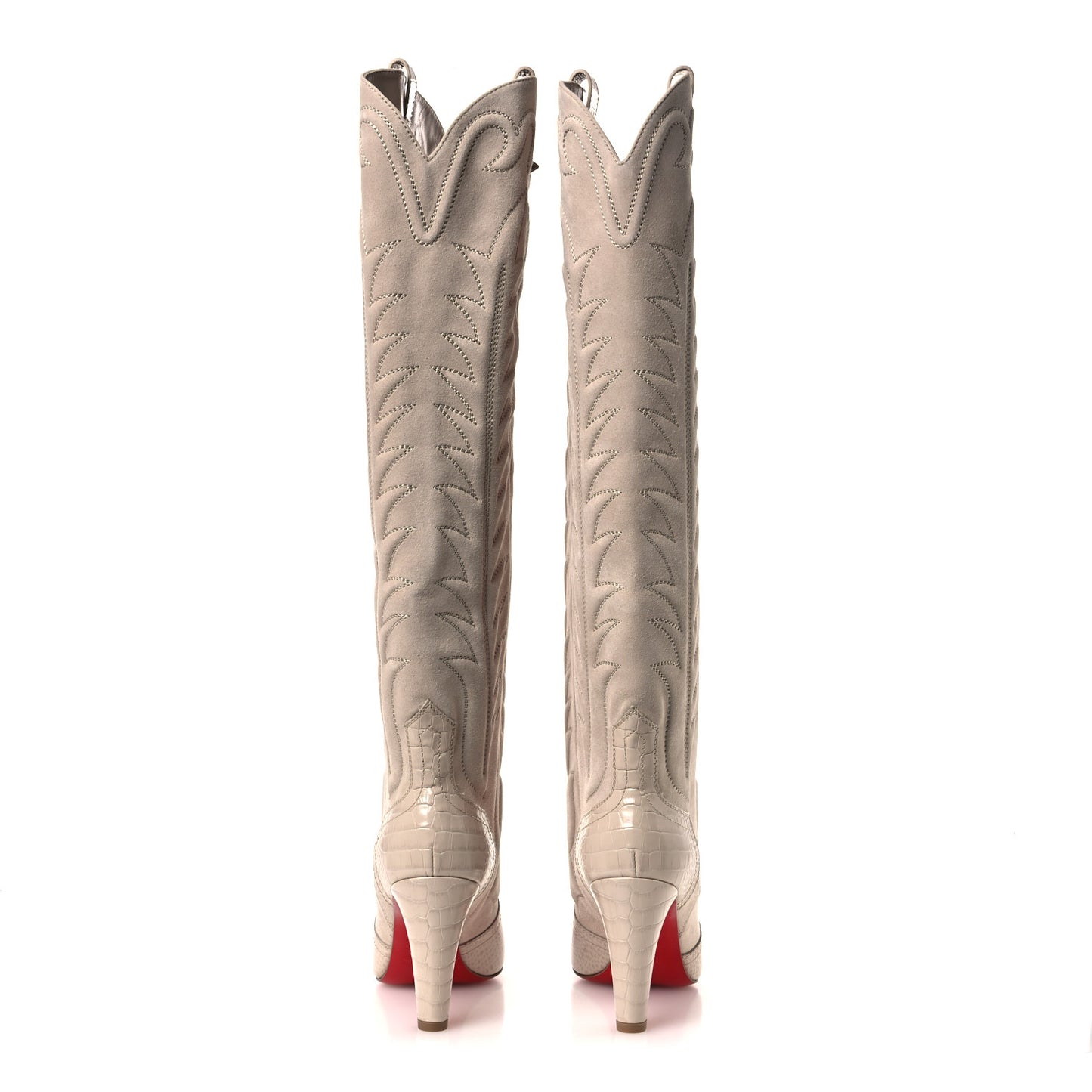 Calfskin Alligator Embossed Veau Velours Santia Botta 85 Tall Boots 40 Pearl