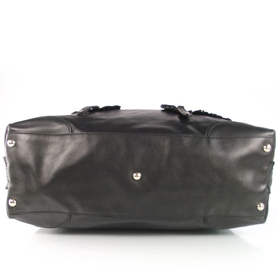 Leather Ruffle Sabrina Boston Tote