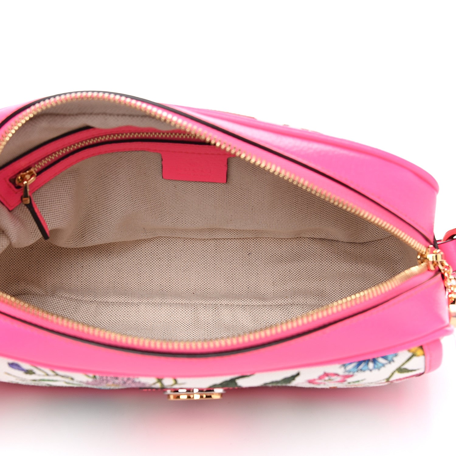 Gucci Canvas Flora Floral Shoulder Bag White Fuchsia Fluo 4 of 8