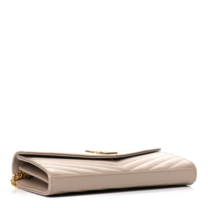 Saint Laurent Grain De Poudre Matelasse Chevron Monogram Chain Wallet Nude Powder 4 of 9