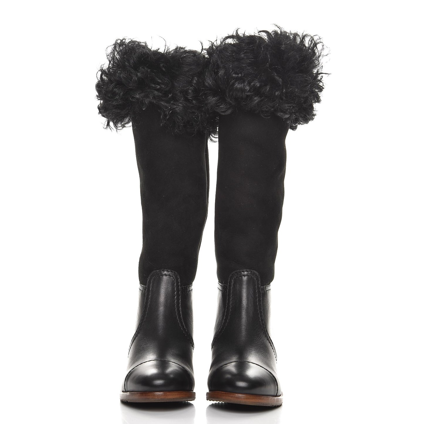 Shearling Suede Calfskin High Boots 35.5 Black