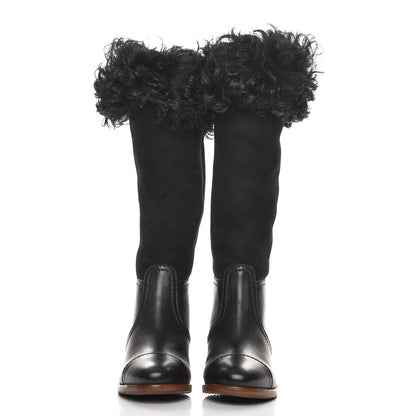 Chanel Shearling Suede Calfskin High Boots 35.5 Black 5 of 11