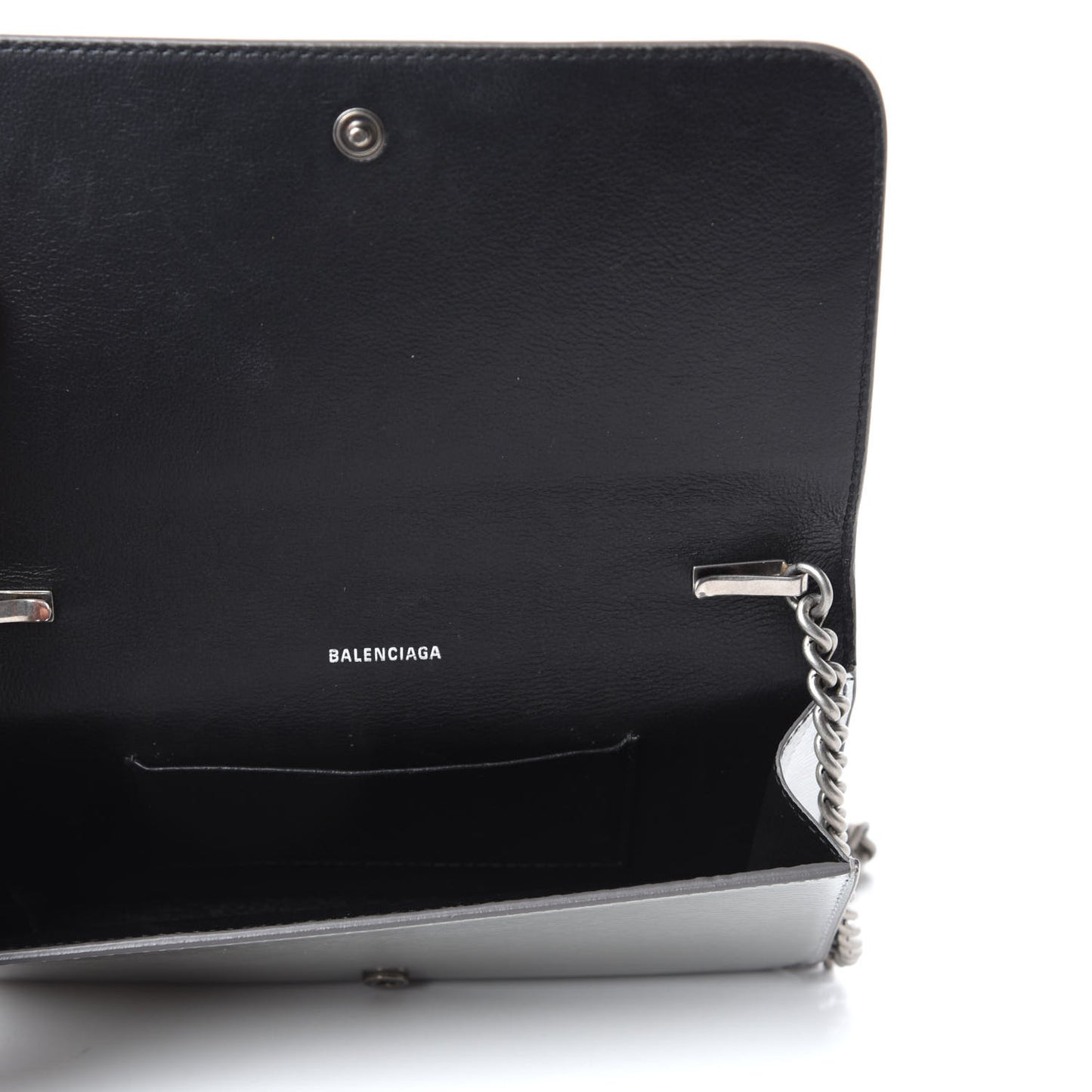 Metallic Grained Calfskin BB Phone Holder Wallet On Chain Silver