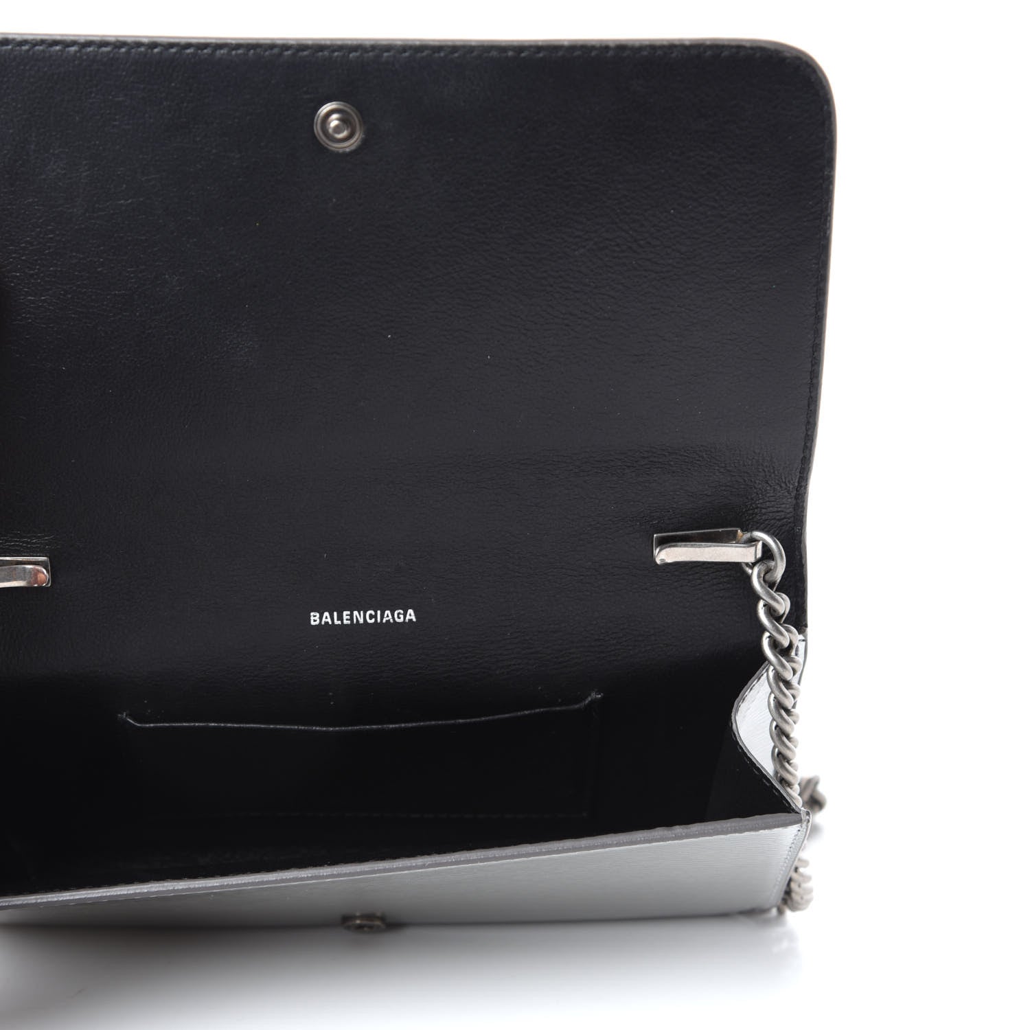 Balenciaga Metallic Grained Calfskin BB Phone Holder Wallet On Chain Silver 10 of 20