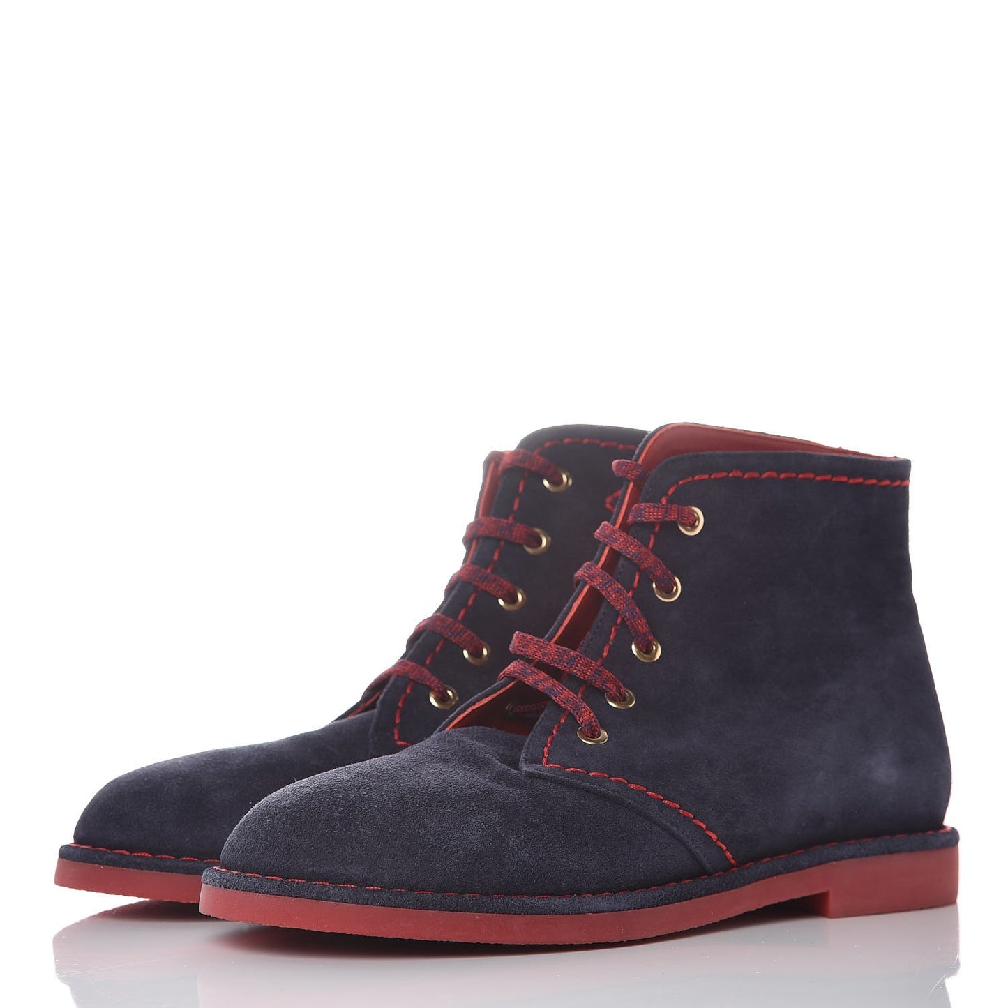 Suede Calfskin Womens Lace Up Short Boots 39 Navy