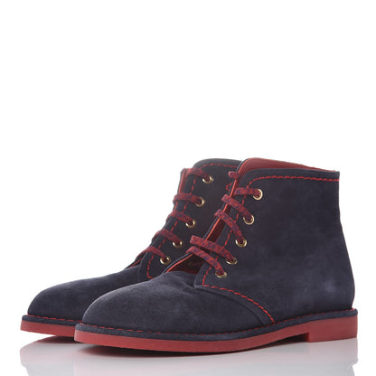 Chanel Suede Calfskin Womens Lace Up Short Boots 39 Navy 3 of 9
