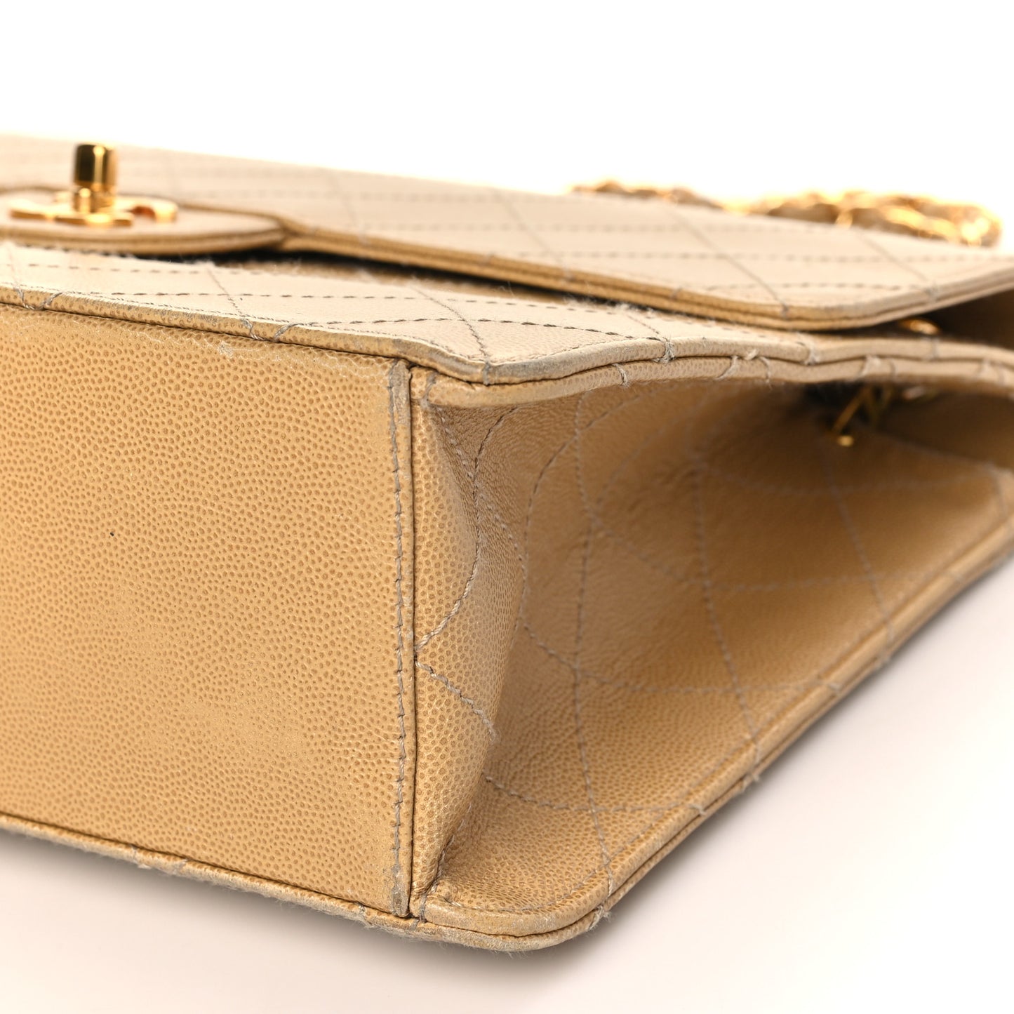 Caviar Stitched Jumbo Single Flap Beige