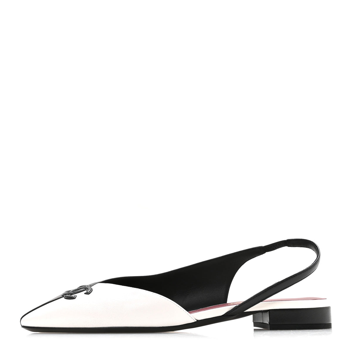 Lambskin CC Two Tone Slingback Flats  39.5 Black White