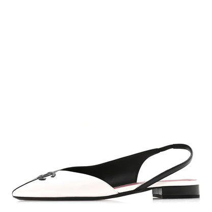 Chanel Lambskin CC Two Tone Slingback Flats  39.5 Black White 1 of 9