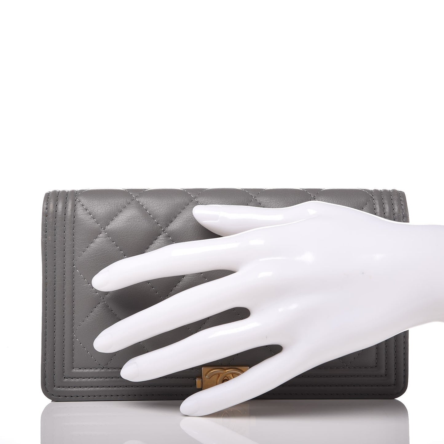 Lambskin Quilted Boy Yen Wallet Grey