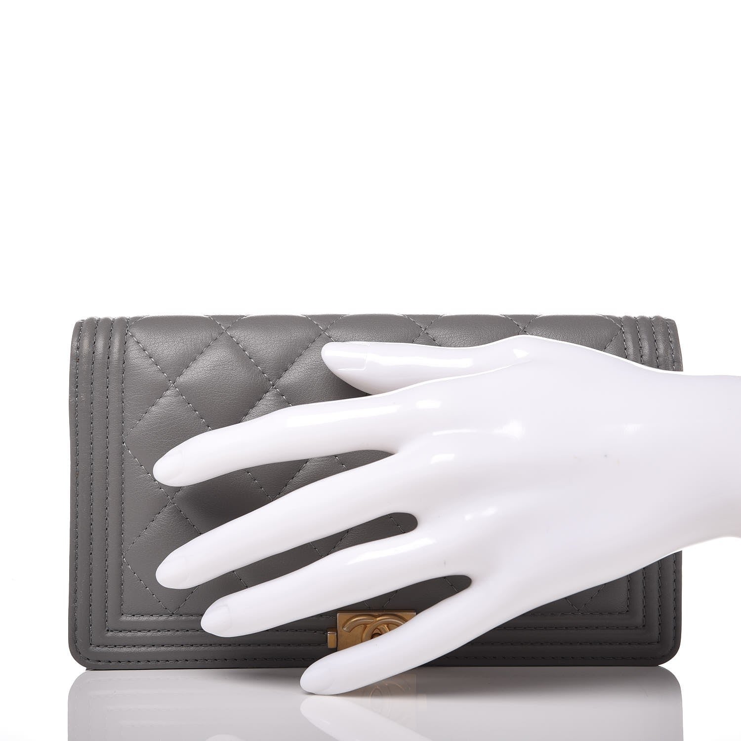 Chanel Lambskin Quilted Boy Yen Wallet Grey 2 of 8
