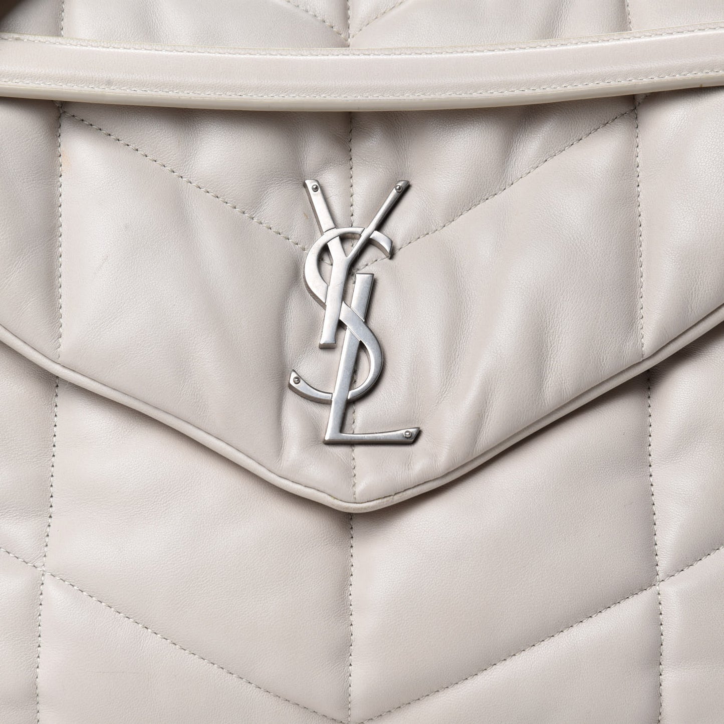 Lambskin Quilted Medium Loulou Puffer Monogram Chain Satchel Crema Soft
