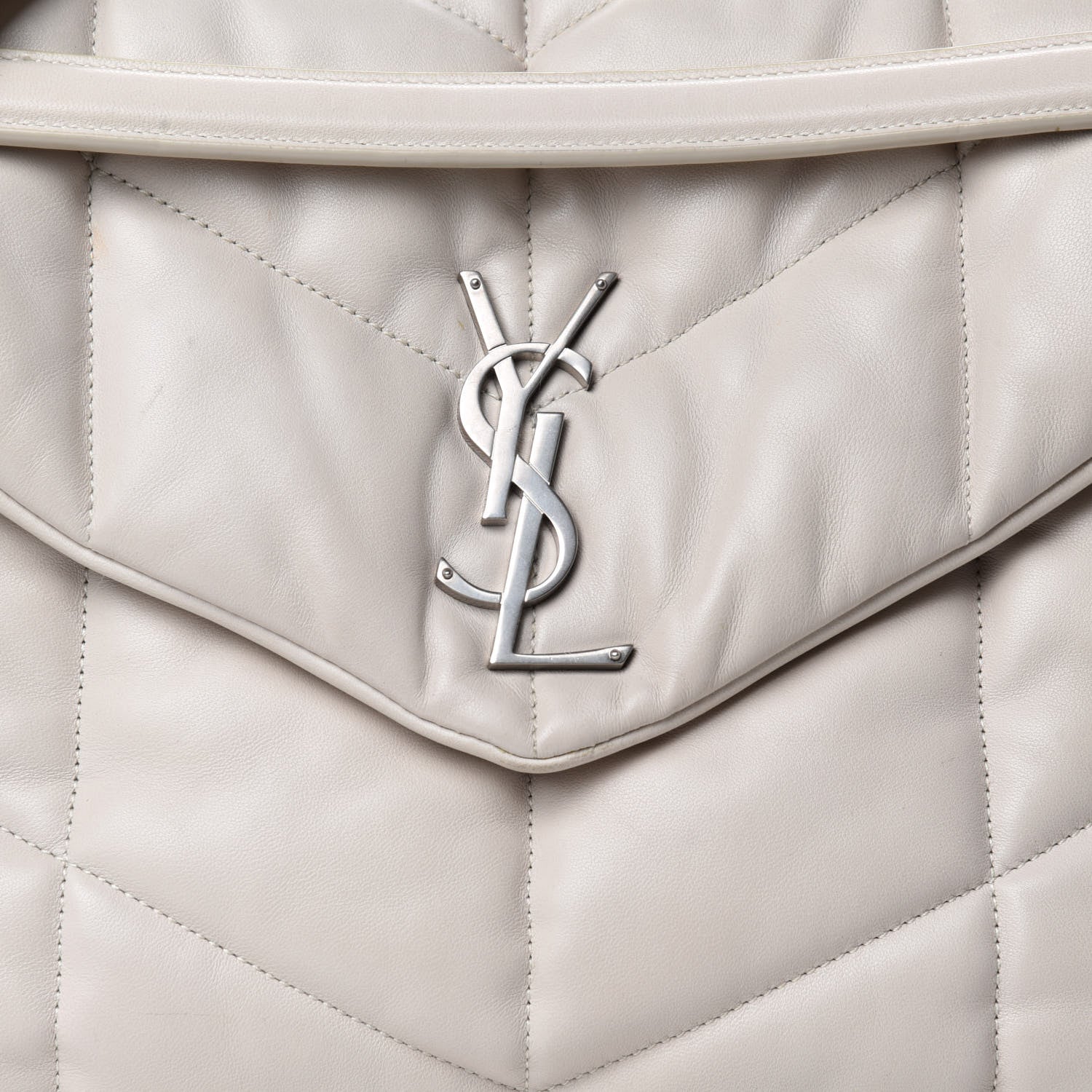 Saint Laurent Lambskin Quilted Medium Loulou Puffer Monogram Chain Satchel Crema Soft 15 of 15
