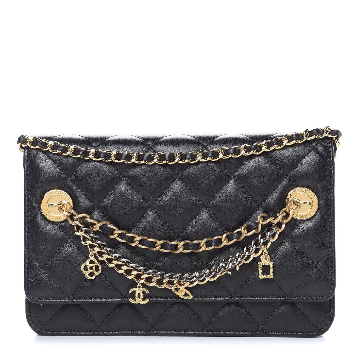 Lambskin Quilted Egyptian Amulet Wallet On Chain WOC Black