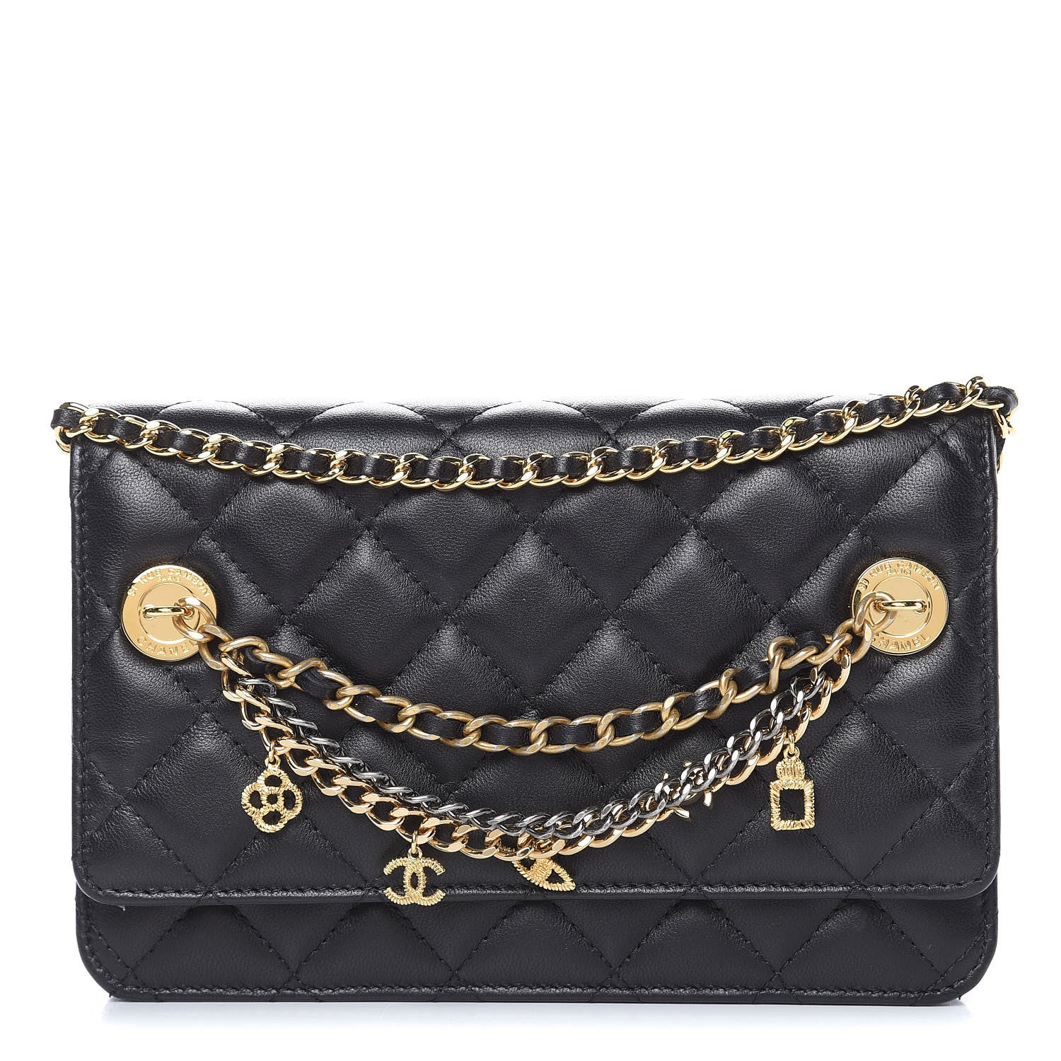 Chanel Lambskin Quilted Egyptian Amulet Wallet On Chain WOC Black 1 of 11