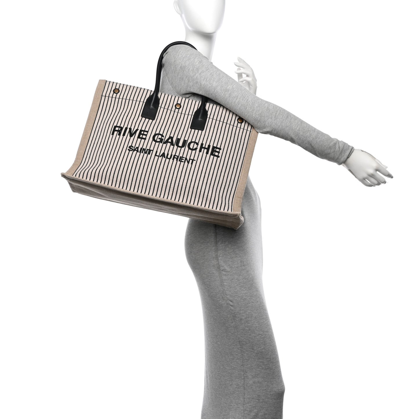 Embroidered Cotton Linen Rive Gauche Noe Tote Natural Black