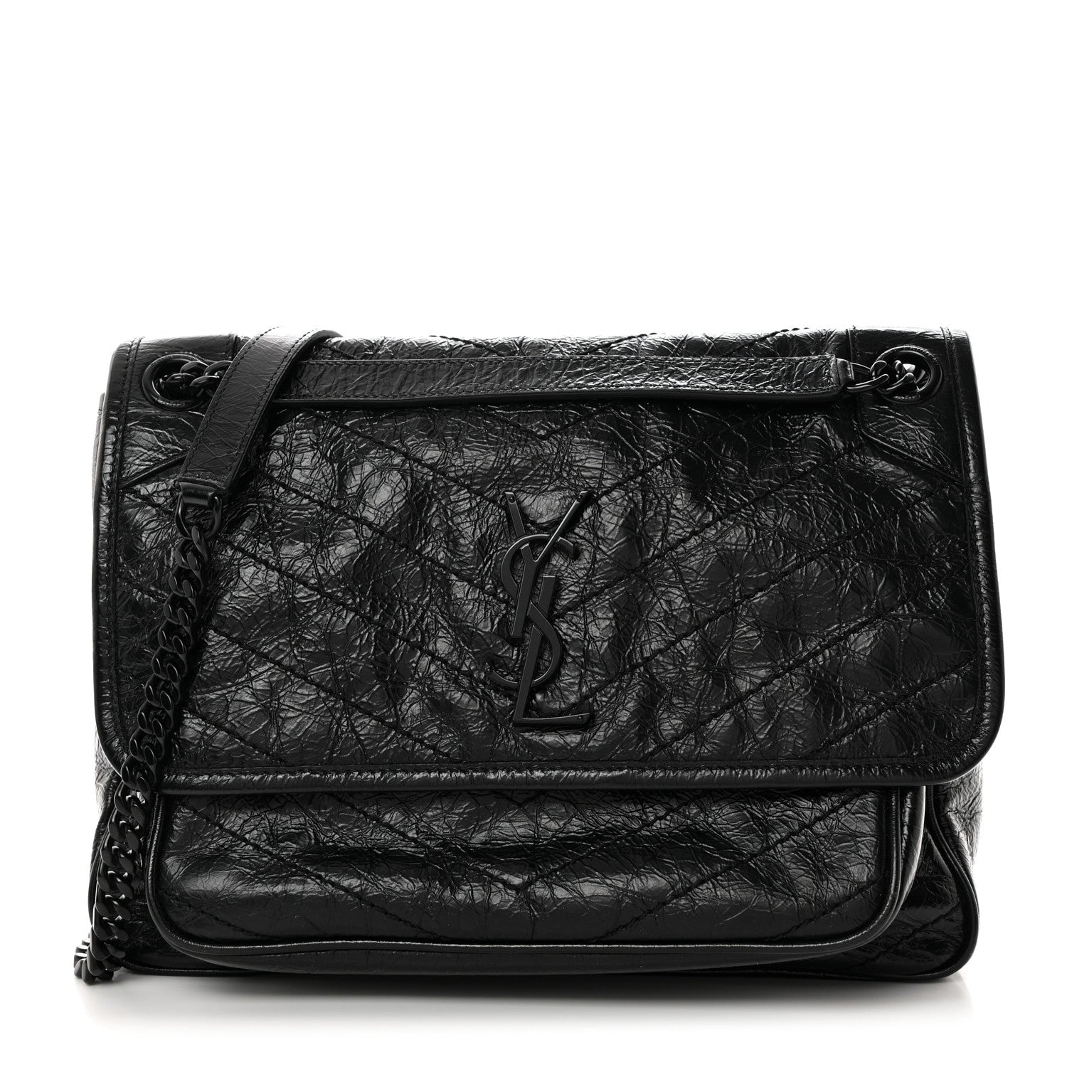Saint Laurent Crinkled Calfskin Matelasse Monogram Medium Niki Chain Satchel Black 1 of 10