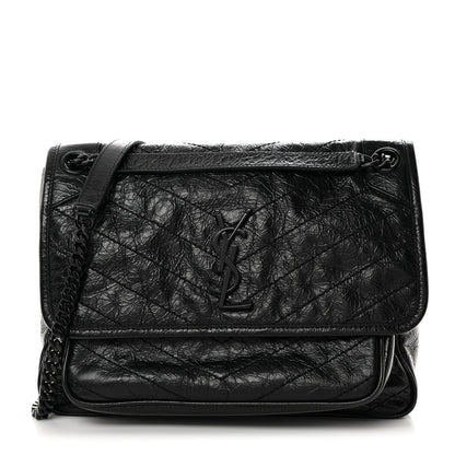 Saint Laurent Crinkled Calfskin Matelasse Monogram Medium Niki Chain Satchel Black 1 of 10