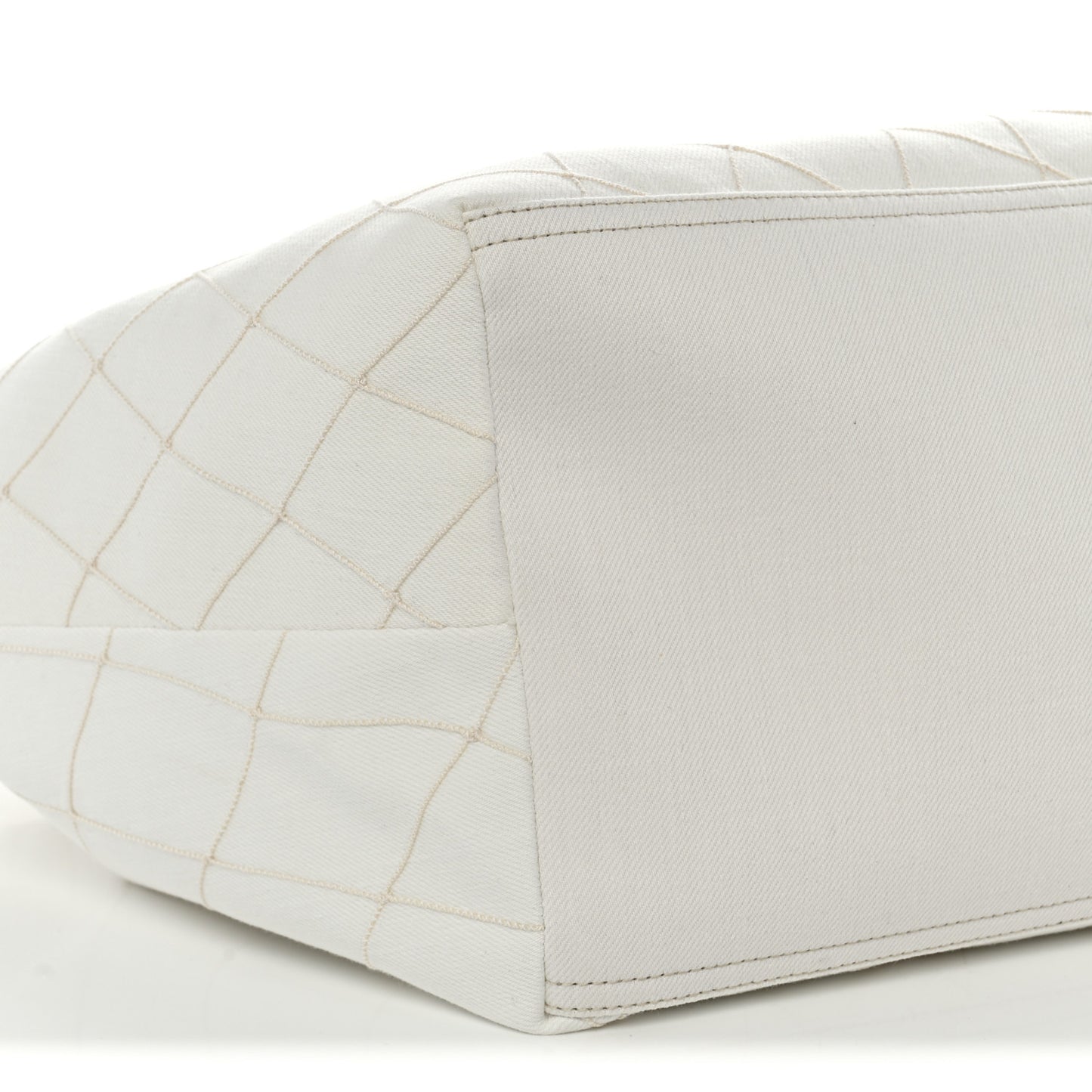Denim Calfskin Quilted Coco Beach Small Shopping Tote White Black