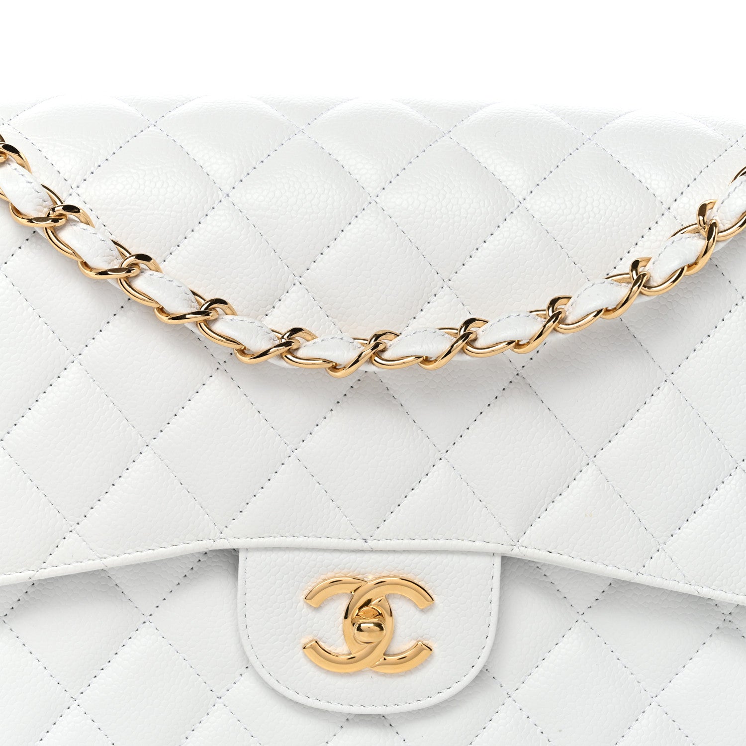 Chanel Caviar Quilted Jumbo Double Flap White 8 of 11