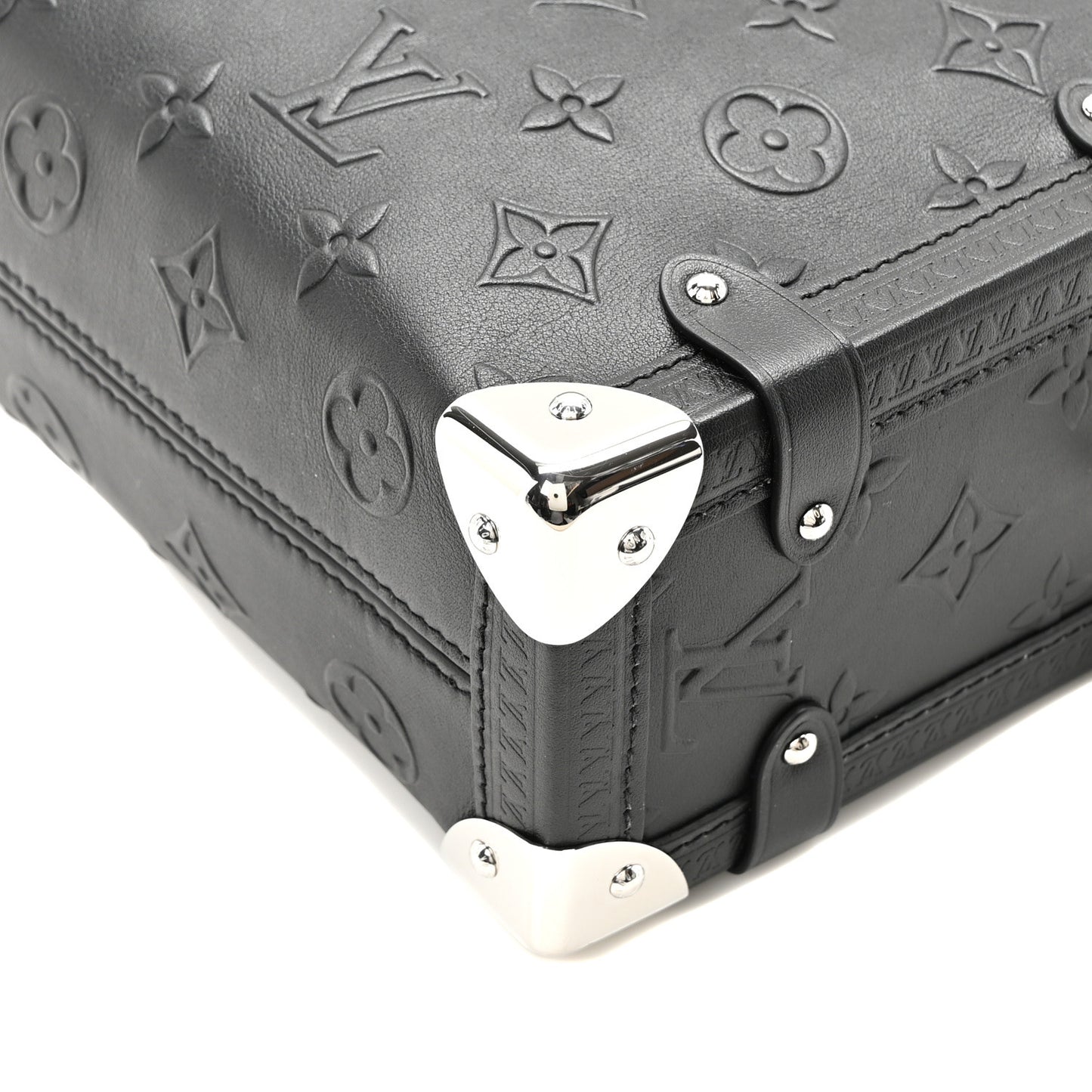 Calfskin Debossed Monogram Side Trunk Black