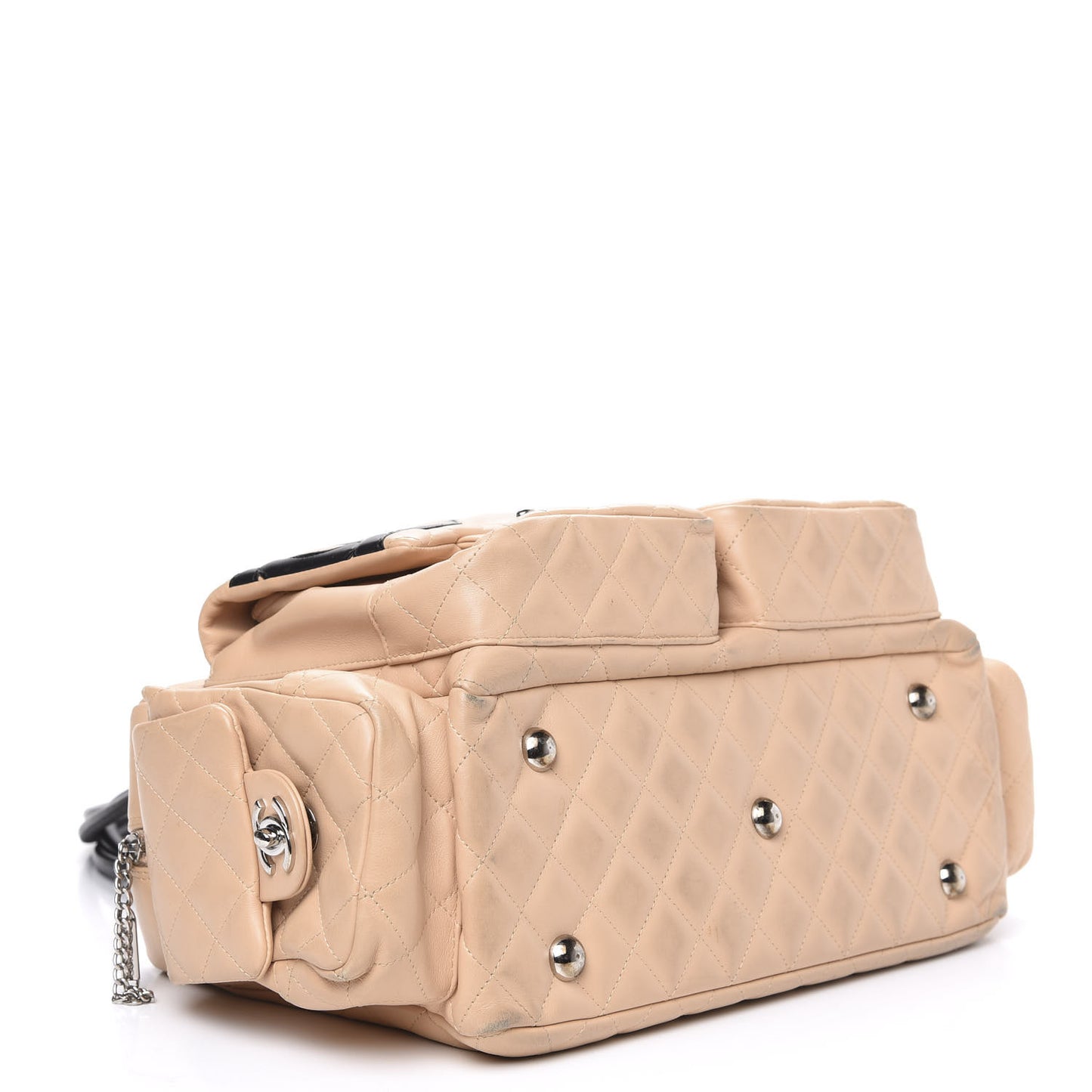 Calfskin Quilted Large Cambon Multipocket Reporter Beige Black