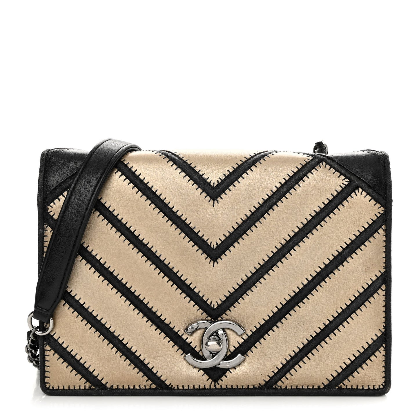 Lambskin Grosgrain Chevron Quilted Small Couture Flap Black Gold