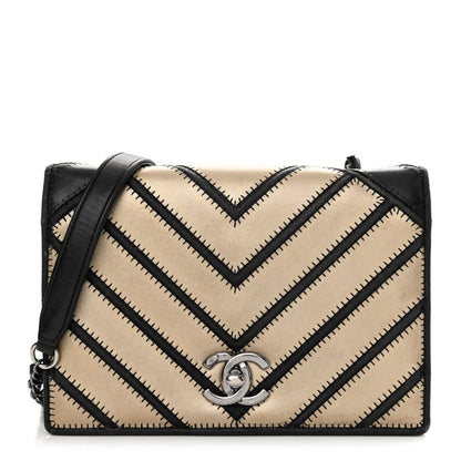 Chanel Lambskin Grosgrain Chevron Quilted Small Couture Flap Black Gold 1 of 18