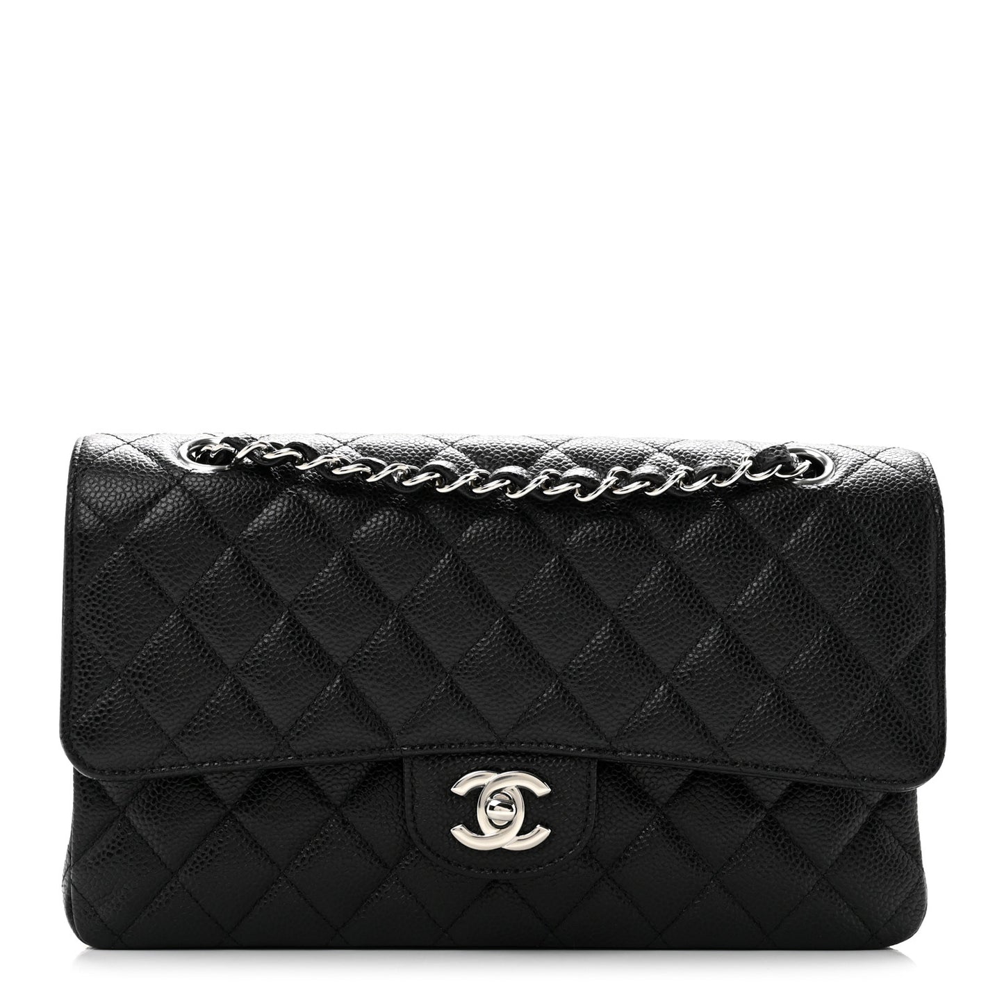 Caviar Quilted Medium Double Flap Black