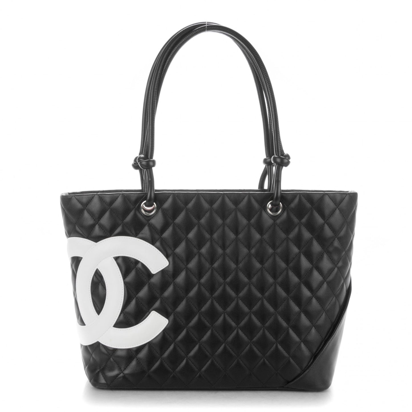 Calfskin Quilted Large Cambon Tote Black White