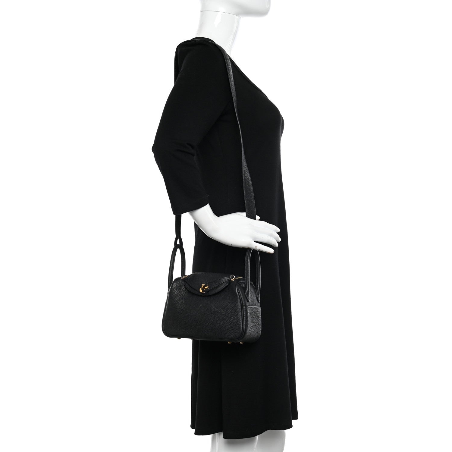 Hermes Taurillon Clemence Mini Lindy 20 Black 2 of 17