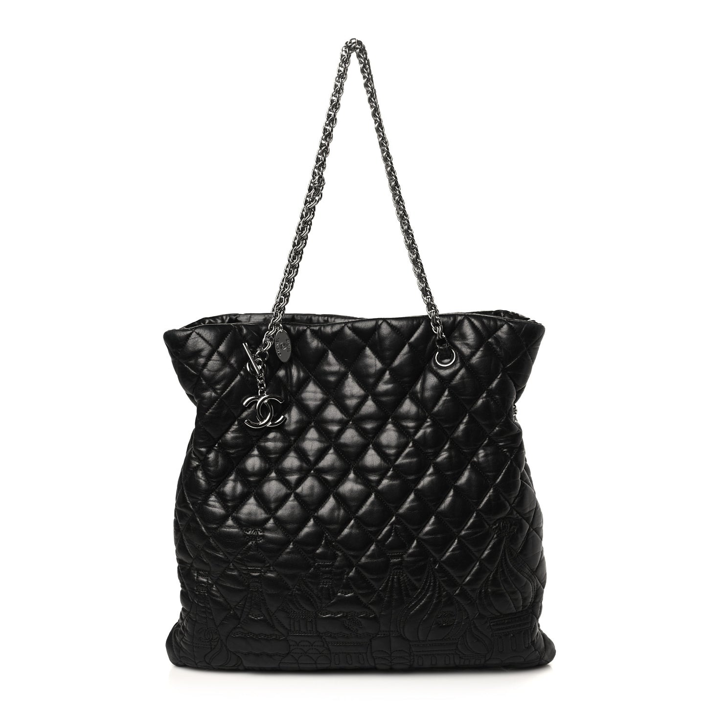 Lambskin Quilted Large Paris Moscou Red Square Bag Black