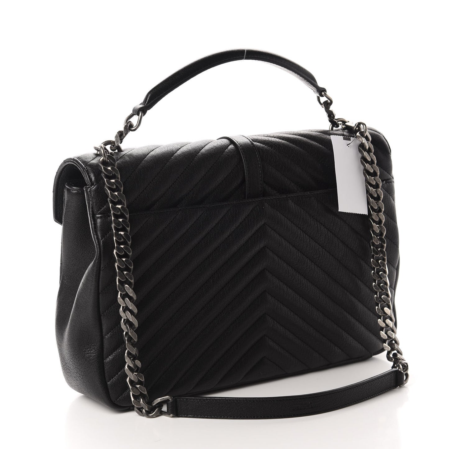 Sheepskin Matelasse Chevron Monogram Large College Satchel Black