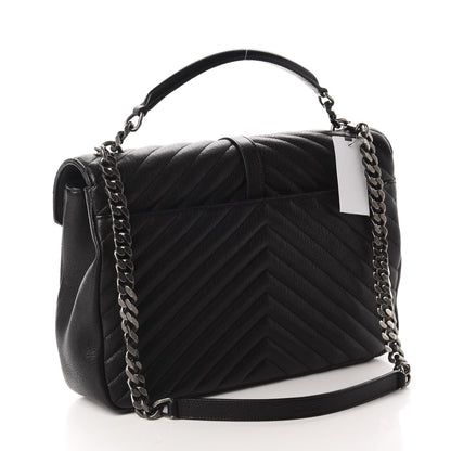 Saint Laurent Sheepskin Matelasse Chevron Monogram Large College Satchel Black 2 of 10