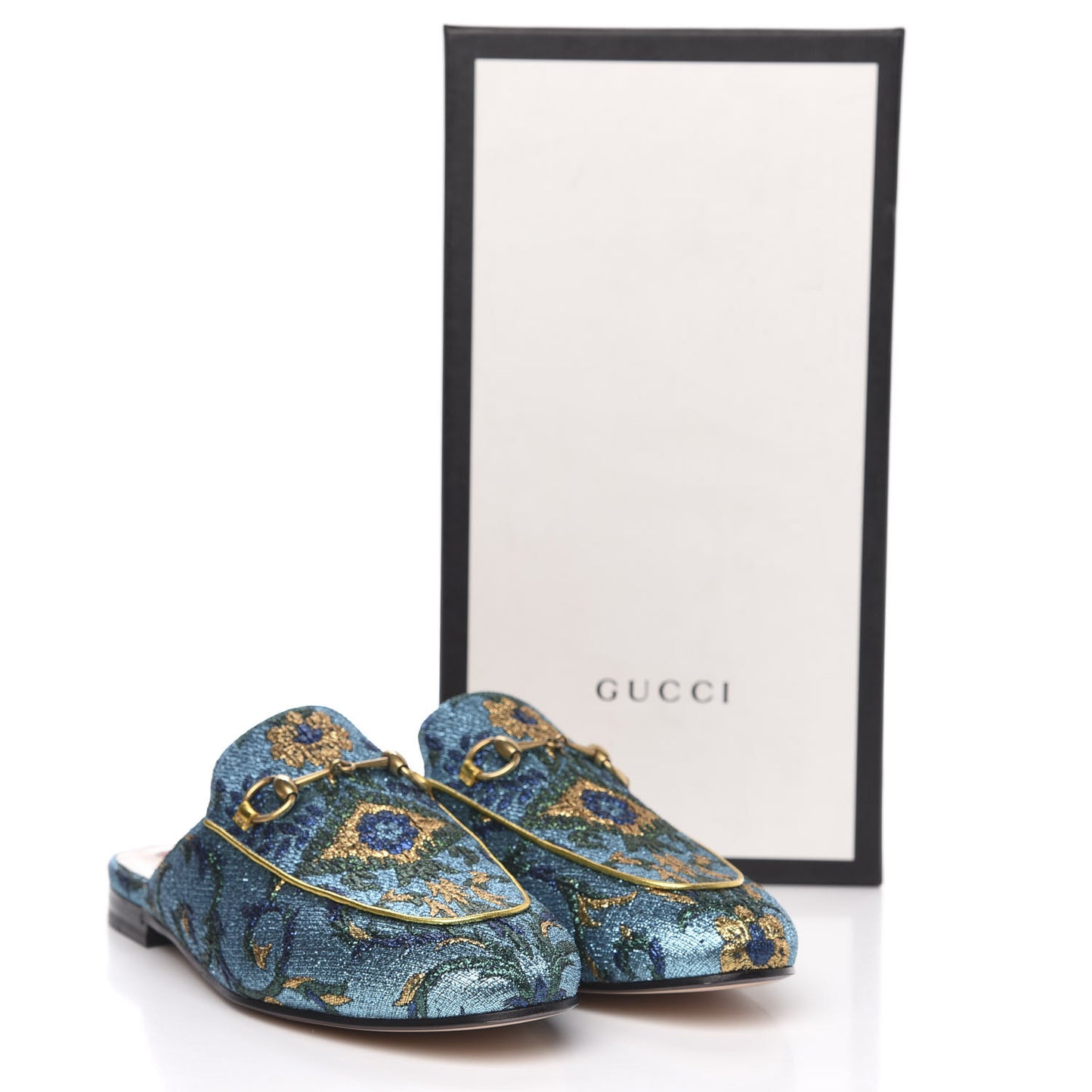 Iridescent Brocade Womens Princetown Slippers 38.5 Azure Multicolor Oro