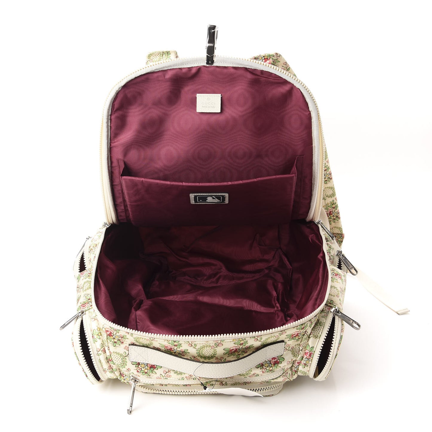 X MLB Satin Floral Print NY Yankees Patch Backpack Ivory Green