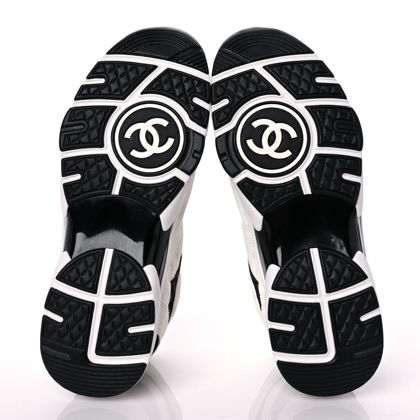 Suede Calfskin Womens CC Printed Sneakers 37.5 White Black