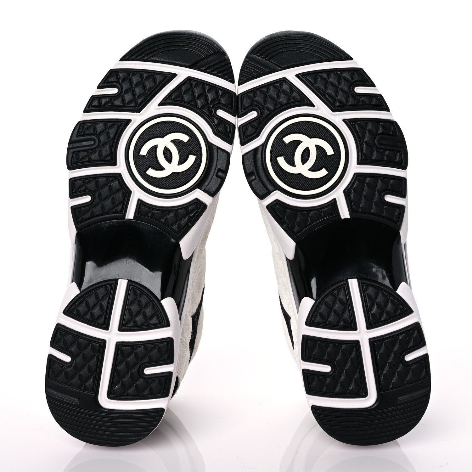 Chanel Suede Calfskin Womens CC Printed Sneakers 37.5 White Black 5 of 9