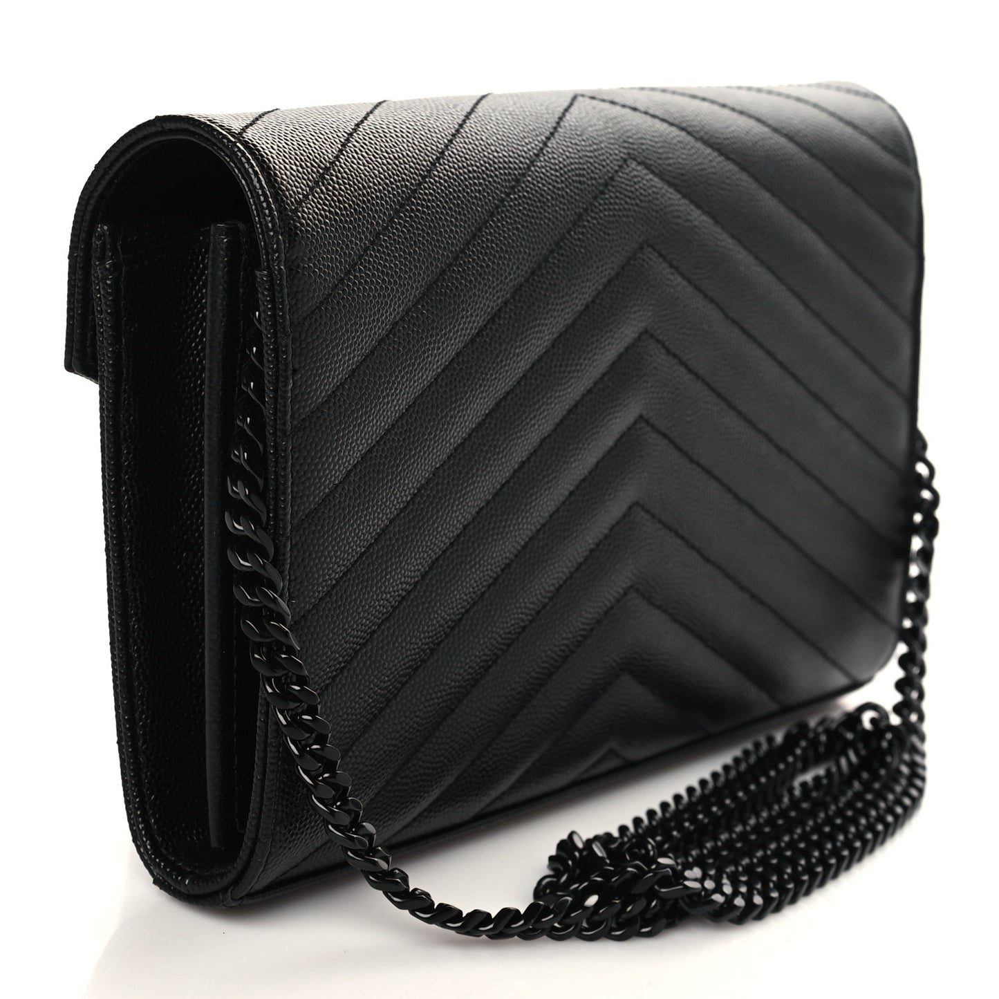 Grain De Poudre Matelasse Chevron Monogram Monochrome Chain Wallet Black