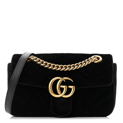 Gucci Velvet Matelasse Mini GG Marmont Shoulder Bag Black 1 of 10