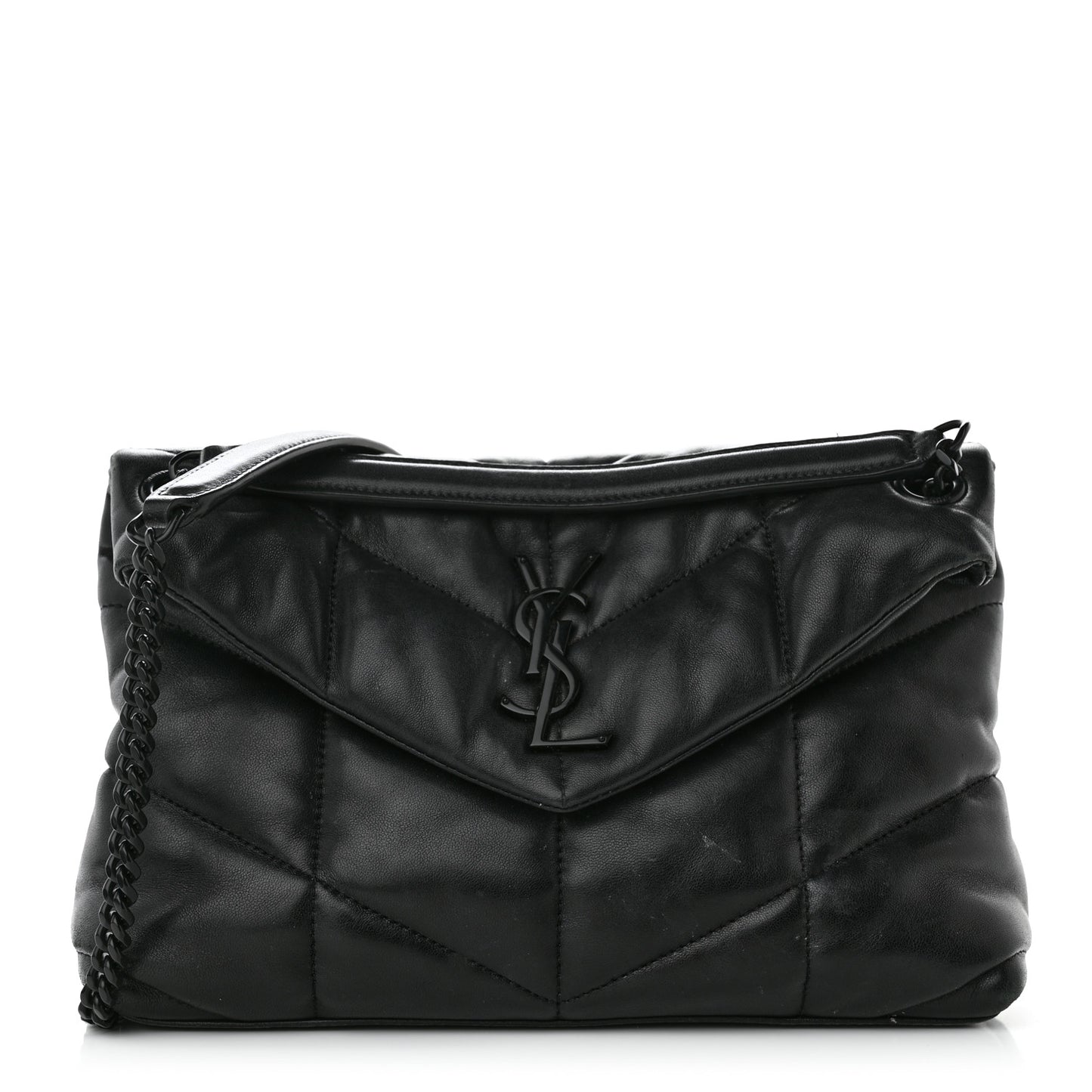 Lambskin Quilted Monogram Monochrome Medium Loulou Puffer Chain Satchel Black