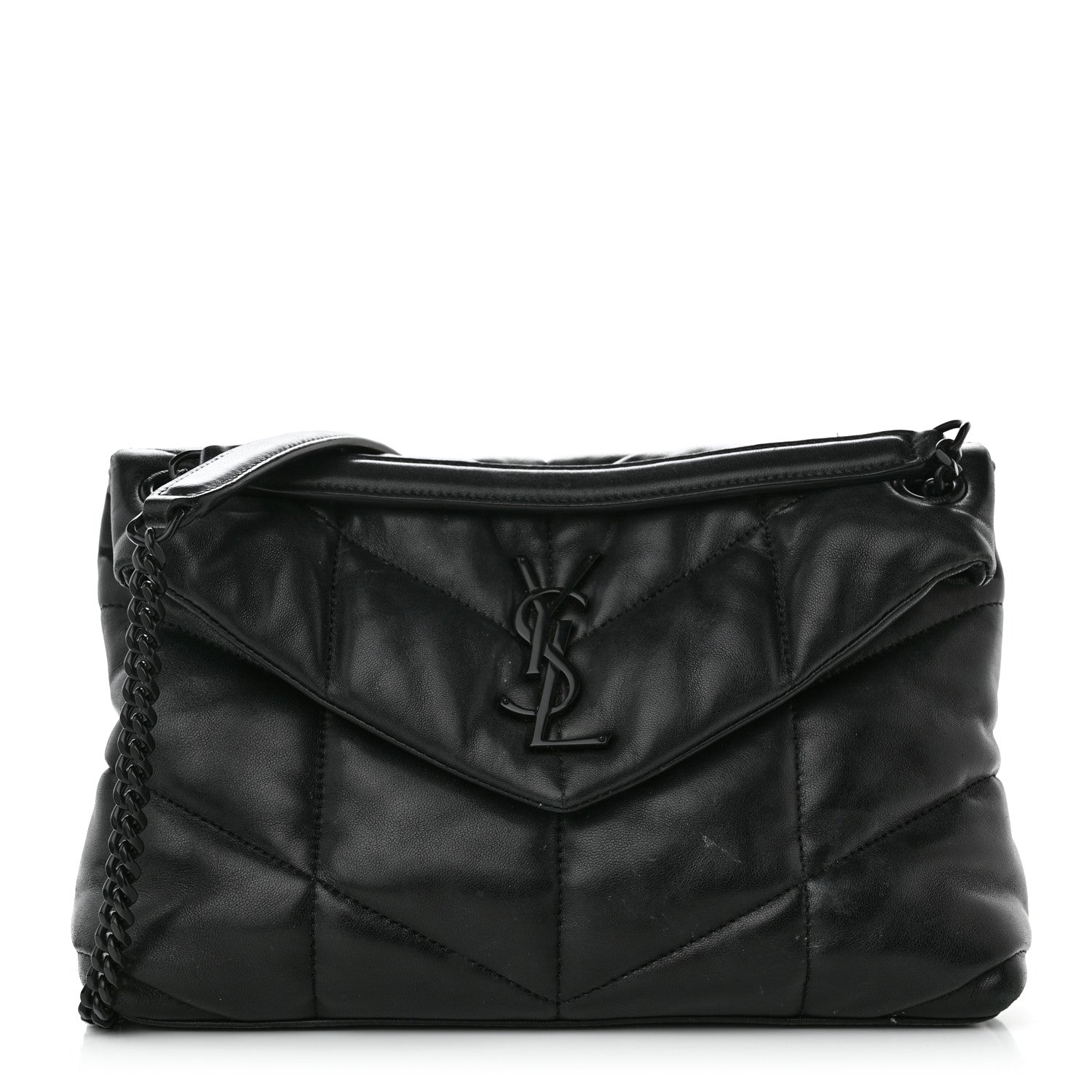 Saint Laurent Lambskin Quilted Monogram Monochrome Medium Loulou Puffer Chain Satchel Black 1 of 17