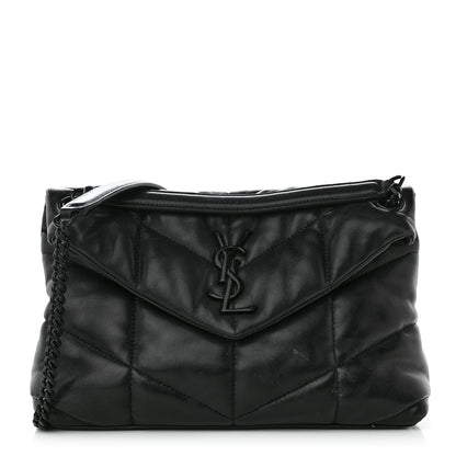 Saint Laurent Lambskin Quilted Monogram Monochrome Medium Loulou Puffer Chain Satchel Black 1 of 17