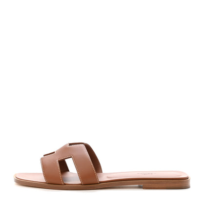 Hermes Box Calfskin Oran Sandals 40.5 Gold 1 of 4