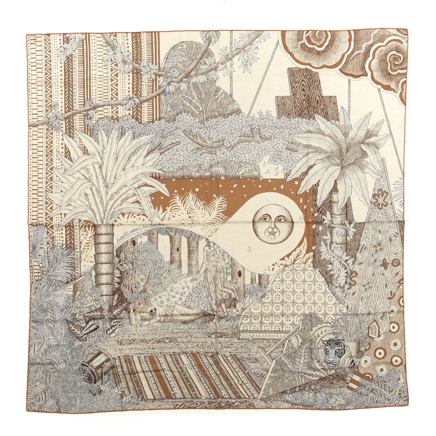 Hermes Cashmere Silk Acte III Scene I La Clairiere Shawl 140 Naturel Marron Noisette 1 of 3
