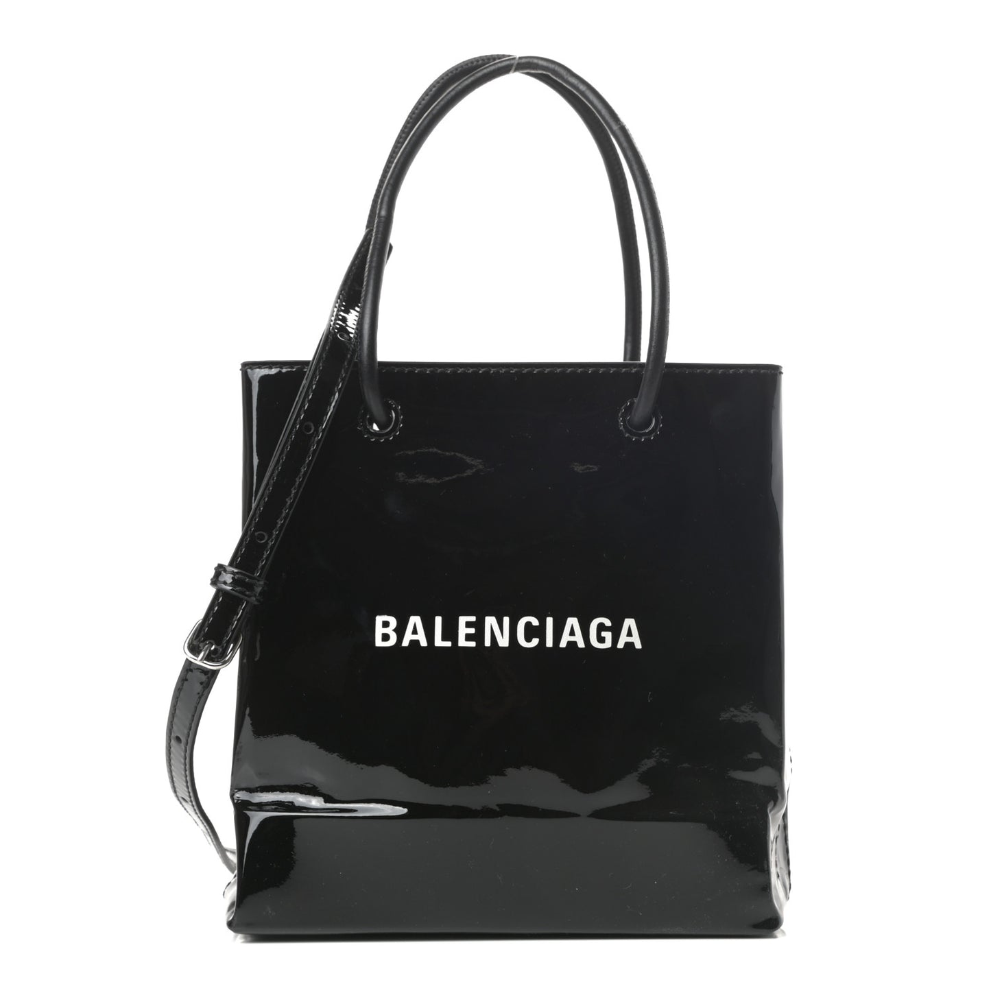 Patent Calfskin Logo Shopping Tote XXS Black