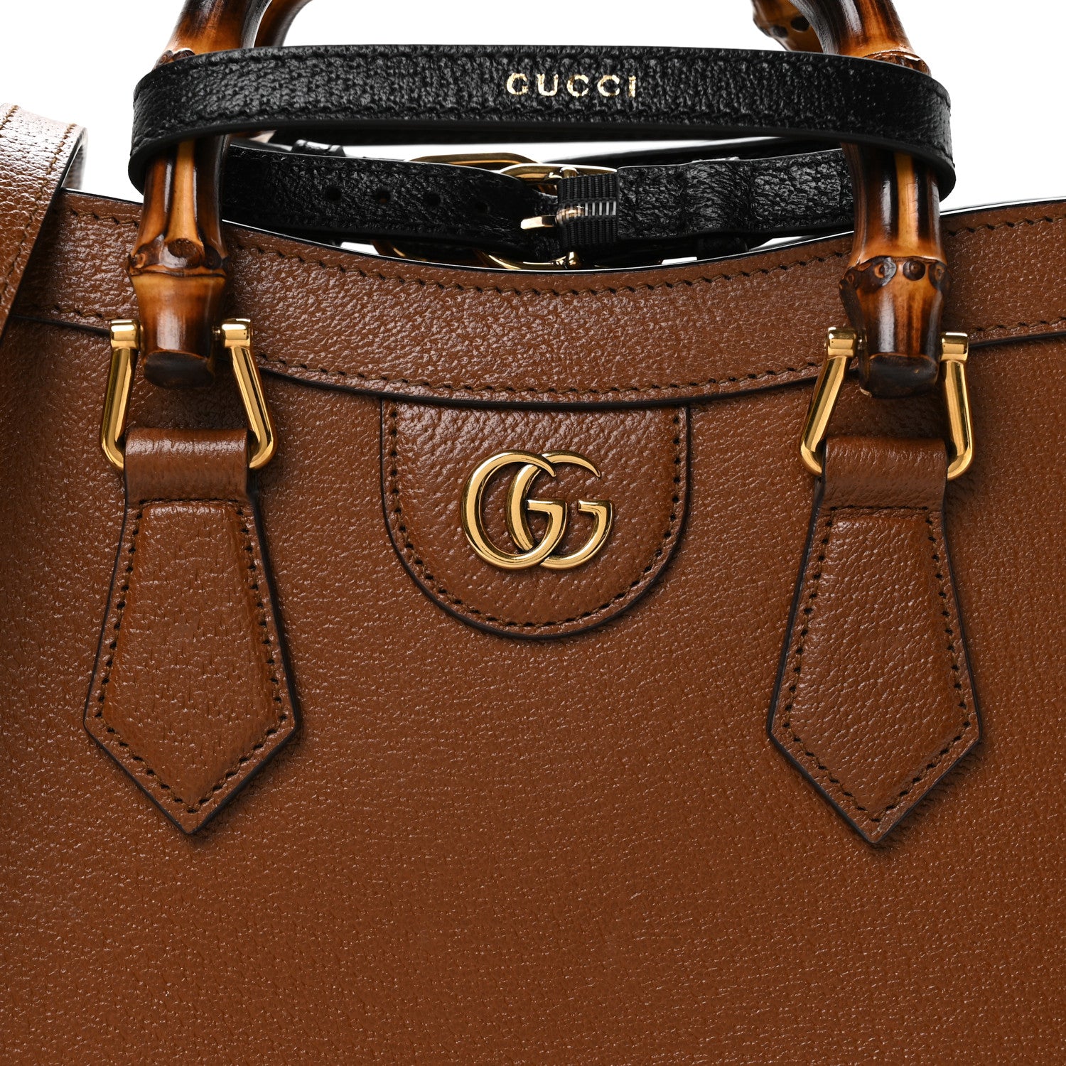Gucci Textured Dollar Calfskin Web Small Diana Tote Bag Cuir Black 8 of 11