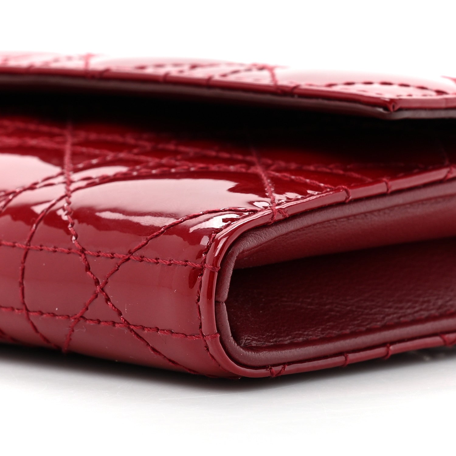 Christian Dior Patent Cannage Lady Dior Rendezvous Wallet On Chain Red 9 of 14
